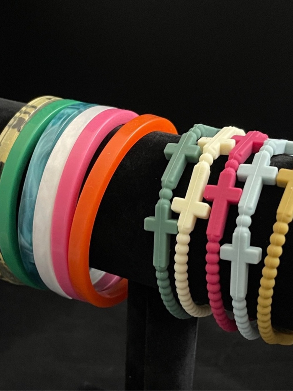 Plunder Design Colorful Silicone Cross and Plastic Bangle Bracelets - Stackable